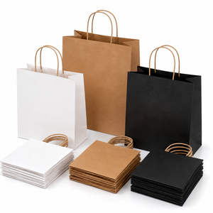 Wholesale <b>Biodegradable</b> Custom Sac Papier Kraft Food Packaging Die Cut Take Out Shopping Gift Black Kraft <b>Paper</b> Bags With Handle - Product Image 2