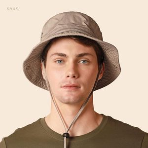 Classic Cotton Wide Brim <b>Bucket</b> <b>Hat</b> Adjustable <b>String</b> Unisex Sun <b>Hat</b> Outdoor Travel Boonie - Product Image 3