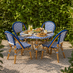 Rattan <b>Outdoor</b> Dining Set 4 Seater Round <b>Table</b> With <b>Chairs</b> Black White Pattern Contemporary Garden Furniture Weather Resistant - Product Image 5