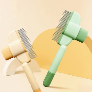 Peigne anti-poils et anti-<span class=keywords><strong>puces</strong></span> pour animaux de compagnie avec <span class=keywords><strong>bouton</strong></span> de libération pour chats et chiens - Brosse de toilettage pour poils courts/longs Vert et jaune - Product Image 1