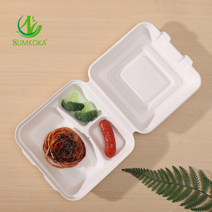 Vaisselle en canne à sucre biodégradable, vente en gros, Bagasse jetable de 9 pouces, contenants à clapet en papier Compostable - Product Image 5