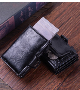 Portefeuilles en <span class=keywords><strong>cuir</strong></span> personnalisés pour hommes, portefeuilles à double pli pour hommes, <span class=keywords><strong>porte</strong></span>-cartes en aluminium avec blocage RFID - Product Image 3