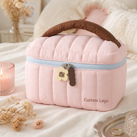 Pochette de maquillage matelassée avec logo personnalisé, pour femmes, à compartiments verticaux, couleur vive, grande capacité, pour voyages, organisateur de maquillage multi-usages