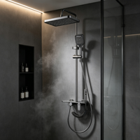 Système de douche complet gris haute pression avec pommeau de douche carré à économie d'eau et douchette multifonction pour salle de bain domestique