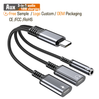 Adaptateur double auxiliaire 3-en-1 Type-C 3,5 mm 10W avec logo personnalisé, sortie DC 5V 2A, HIFI Musique & Appels, OEM pour FBA Marque Privée