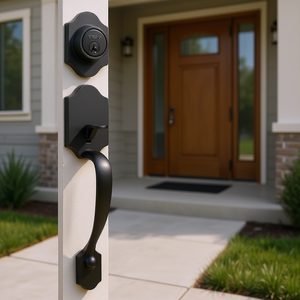 Juego de Manija y Cerrojo para Puerta Delantera en Negro Mate Db, Diseño Moderno, Espaciado Ajustable, Herrajes para Puerta de Entrada - Product Image 2