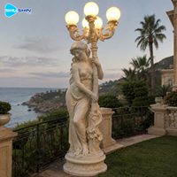 Lampe en marbre blanc, statue de femme sculptée à la main, sculpture lumineuse pour villa, jardin, hôtel, propriété, décoration extérieure