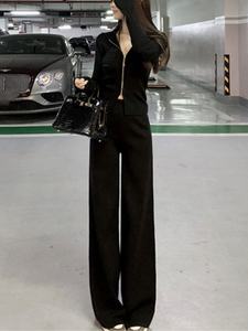 Conjunto Deportivo de Punto para Mujer de 2 Piezas con Chaqueta Casual con Capucha y Pantalones Largos de Cintura Alta, Atuendo de Moda Femenina - Product Image 4