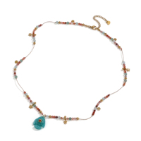 Collier bohème de style français en pierres naturelles colorées, améthyste, amazonite, pierre de lune, pendentif poisson, bijoux faits à la main avec perles