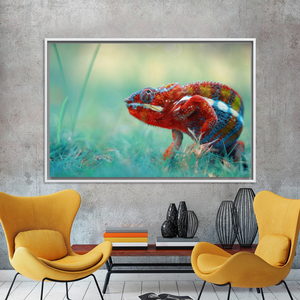 Modern Reptile Printed <b>Canvas</b>: Sleek Colorful Chameleon Artwork,WHITE <b>FRAMED</b> <b>CANVAS</b> - Product Image 3