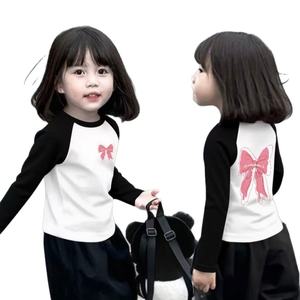 เสื้อยืดแขนยาวเด็กผู้หญิง ลายพิมพ์ ระบายอากาศ ผ้าฝ้ายแท้ รุ่นใหม่ ปี 2025 สำหรับเด็กโต คอเสื้อสีตัดต่อ - Product Image 1