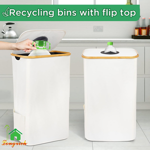 100L Katlanabilir Kare Bambu Siyah Mutfak Geri Dönüşüm Kutusu Şişe Toplama Kabı Çıkarılabilir Kapaklı İç Torba - Product Image 6