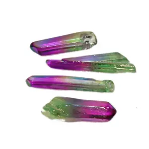 Wholesale Electroplating bicolor crystal aura stone points Wand color crystals healing quartz tower