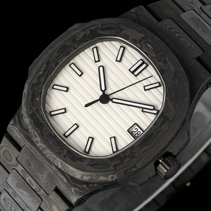 Montre de luxe pour homme en fibre de carbone marbrée, boîtier octogonal de 40 mm, cadran rayé blanc, mouvement automatique, affichage de la date - Product Image 2