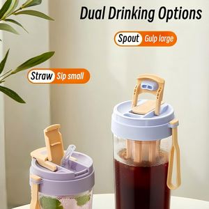 Summer New Design 330ml 480ml <b>Plastic</b> Multifunctional Portable Cold Brew Iced Coffee Maker <b>Cup</b> with Mesh Filter Lids and Straws - Product Image 2
