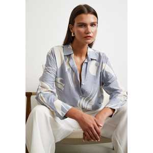 เสื้อเชิ้ตคอวีผ้าโมดอลสำหรับผู้หญิง ลายพิมพ์ลำลอง ติดกระดุม ผ้าป๊อปลินสีแอนทราไซต์ ใส่ได้ทุกวัน - Product Image 6