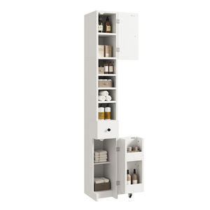 Armoire de rangement de salle de bain haute et étroite, organisateurs de rangement étroits en bois avec étagère réglable pour petit espace, noir - Product Image 5