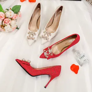 Vrouwen Sexy Stiletto Hoge Hakken Bloemen Parel Pompen Kant Grote Kleine Size Wees Teen Bruiloft Schoenen Bridal Dress Schoenen