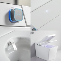 Toilette intelligente noire au design moderne pour salle d'affaires, avec affichage intelligent, toilette à clapet, mini-suite de salle de bain, toilette à chasse d'eau intelligente