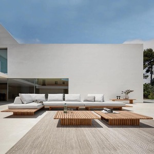 Minimalist <b>Outdoor</b> Wooden Sofa Set With <b>Waterproof</b> <b>Cushions</b> For Garden Patio Use - Product Image 4