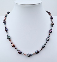 Collier Lucy Jewelry, style unique, perle d'eau douce baroque noire, qualité AAAA, certifié NGTC, chaîne plaquée or 14 carats