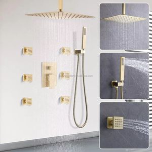 Rociador de mano dorado con 4 chorros, cabezal mezclador, juego de grifos termostáticos, accesorio combinado para ducha de lluvia - Product Image 1