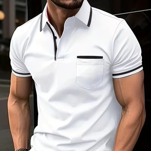 เสื้อโปโลสำหรับผู้ชายเสื้อโปโล100% โพลีเอสเตอร์ปักลายเองได้ผ้าถักย้อมสีล้วนปรับแต่งได้สำหรับผู้ชาย - Product Image 1