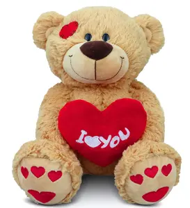 I Love You Teddy Bear boneka beruang 14 inci, boneka hewan dengan hati merah, hadiah mewah untuk dia