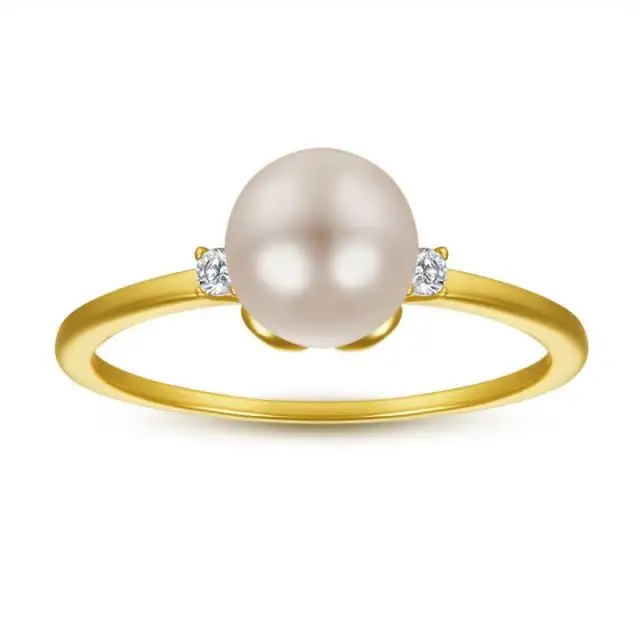 Vendita calda minimalista anello di perle d'acqua dolce placcato in oro 925 anelli di perle in argento Sterling gioielli da donna