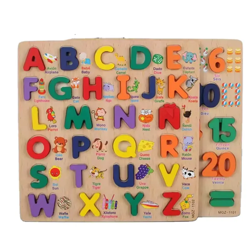 아이들을위한 나무 직소 알파벳 글자를 배우는 도매 사용자 정의 나무 직소 퍼즐 글자와 숫자