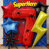 Nouveau ballon en aluminium rouge numérique de 32 pouces avec autocollant araignée pour fête d'anniversaire