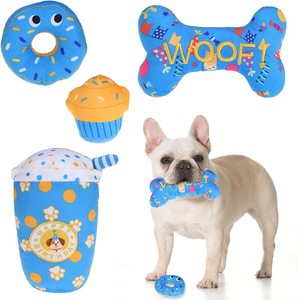 Novelty Lovely Pet Plush Toy Dog <strong>Chew</strong> Bone Donut Birthday Gift Set - Product Image 1
