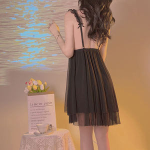 럭셔리 여성용 잠옷 거즈 메쉬 프릴 트림 나이트 드레스와 로브 투피스 세트 파자마 3181 - Product Image 6