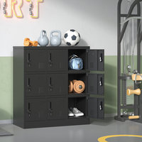 Casier de rangement métallique robuste noir à 9 portes, verrouillable et ventilé, en acier démontable pour bureau, école, salle de sport, vestiaire du personnel