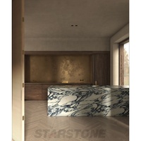 Îlot de cuisine de luxe en quartzite Taj Mahal, plan de travail en pierre de quartzite naturelle pour villa et appartement