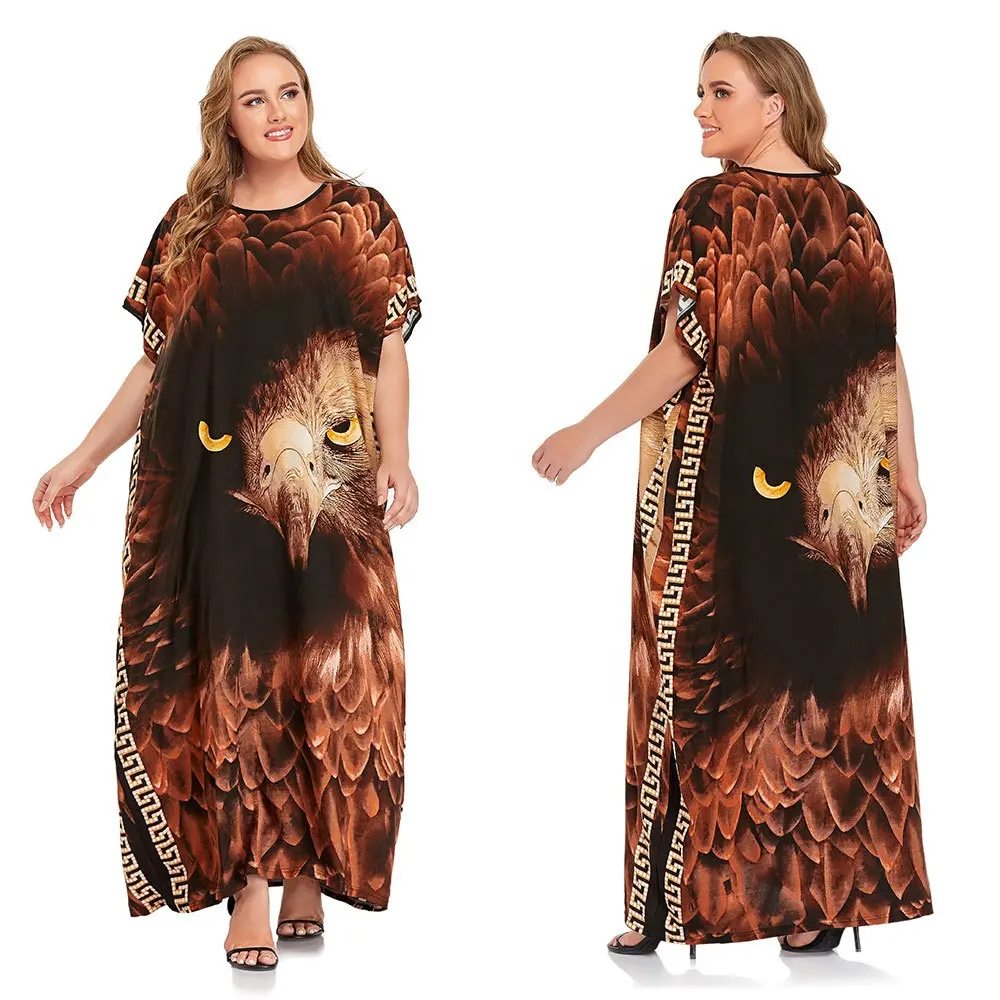 Groothandel Nieuwe Ontwerp Eagle Patroon Robe Soft Womens Kaftan Jurk Abaya Maxi Moslim Jurken Islamitische Kleding