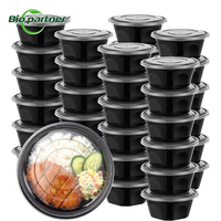 Contenants alimentaires jetables noirs ronds de 16, 24 et 32 oz pour le travail, compatibles micro-ondes, avec couvercles