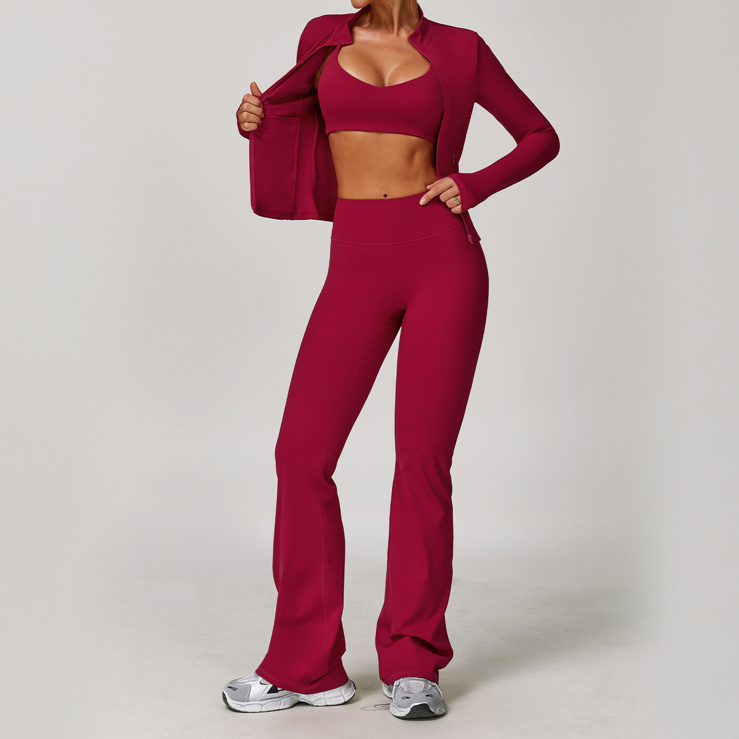 Brushed Yoga Suit Outdoor Running Sports Three-piece Tight Quick-drying Fitness Yoga Clothes