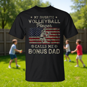 T-shirt promotionnel avec drapeau américain, avec l'inscription « My Favorite Volleyball Player Bonus Dad » - Product Image 3