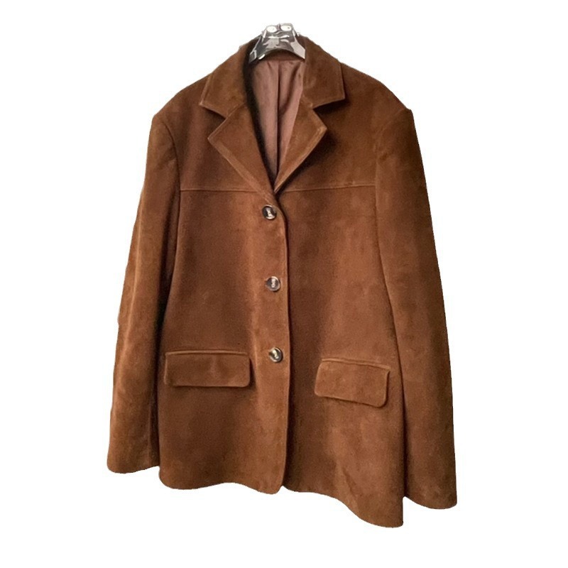 3250 New Autumn Winter Fashion Suede Jacket Lapel Single Breasted Button Vintage Suede Sheepskin Coat for Women