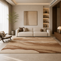 Pengiriman Cepat Karpet Wol Sutra Bambu NZ Inovatif Warna Beige Abstrak Bergelombang Wabi Sabi Rajutan Tangan untuk Ruang Tamu 200x300