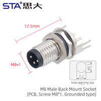 Connecteur M8 pour panneau PCB, prise de terre, 3, 4, 5, 6, 8 broches, mâle/femelle, montage arrière, blindé, angulaire, à souder sur PCB, étanche