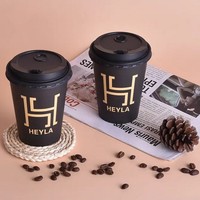 Gobelets en papier noirs jetables à paroi unique personnalisables en usine de 8oz/12oz/16oz pour boissons chaudes avec couvercles pour café "To Go"