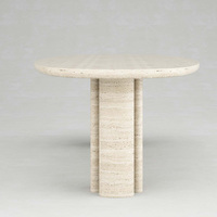Table à manger en marbre travertin, plateau ovale, pieds en pierre à double cylindre, mobilier de salle à manger moderne et luxueux, maison de rêve