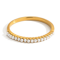 Bague Gaovo en acier inoxydable plaqué or 18 carats avec perles, pour femme, style vintage, élégante, ajustable, bijou fantaisie tendance