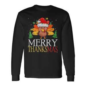 Merry Thanksmas <b>Turkey</b> Santa <b>Hat</b> Long Sleeve T-Shirt Unisex Crew Neck Adult Christmas Thanksgiving Holiday Shirt - Product Image 1