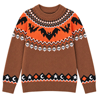 Pull tricoté personnalisé pour femme, motif chauve-souris et squelette, col rond, coupe ample, collection automne, fabrication ODM/OEM