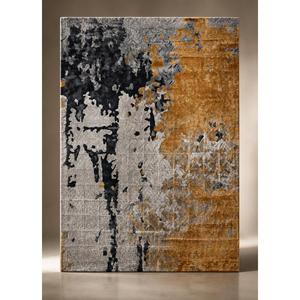Tapis en soie botanique fabriqué à la machine avec envers en latex, motif abstrait Delta Gold, vintage, antidérapant, design de créateur - Product Image 3