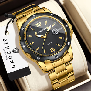 Binbond Men's Quartz Watch Stainless Steel Strap Analog Date Display Luminous Sports Watch 11mm Thickness 30M Waterproof - Product Image 1