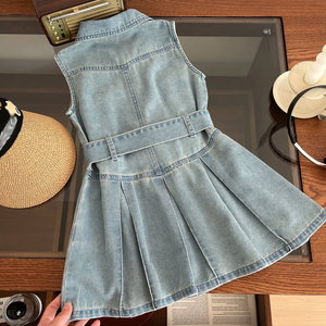 Abiti da bambina popolari vendita calda estiva per bambini casual senza maniche alla moda per bambine vestito casual in denim - Product Image 4